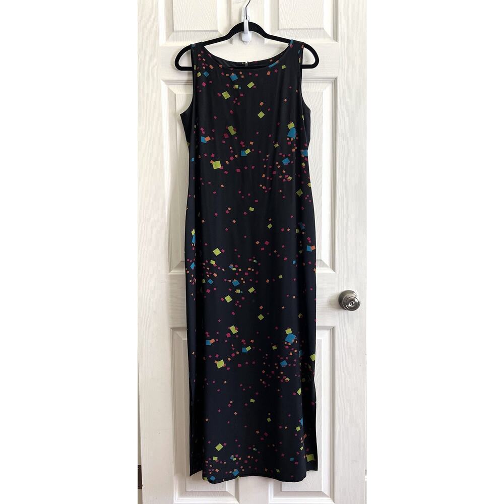 CITY SILK Vintage 90's 100% Silk Neon Confetti Print Sleeveless Maxi Dress Sz 8
